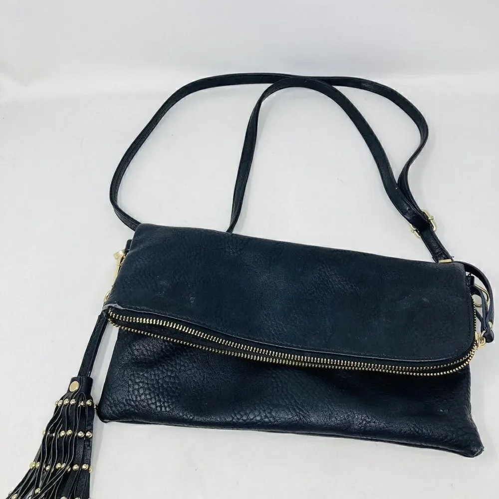 Charming Charlie Women’s Lot Of 2 Handbag & Clutch‎ Black Pebbled Faux Leather